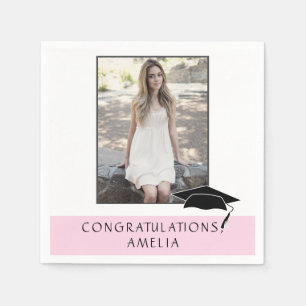 Modern Pink Congratulations Graduation Photo Napkin