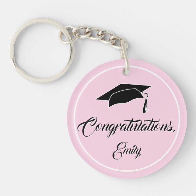 Modern Pink Congratulations Script Graduation Key Ring (Front)