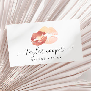 Modern pink & copper rose gold lips makeup artist business card