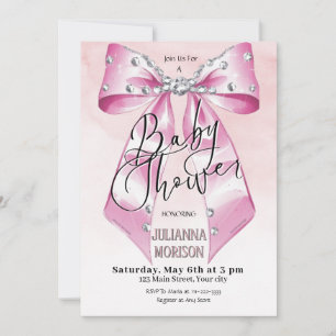 Modern Pink Coquette Bow Baby Shower Girl Invitation