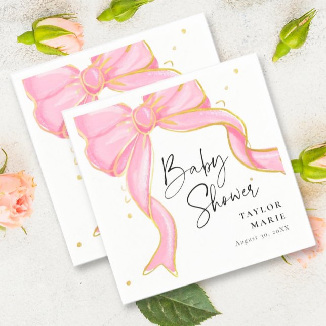 Modern Pink Coquette Bow Baby Shower Girl Napkin (Creator Uploaded)