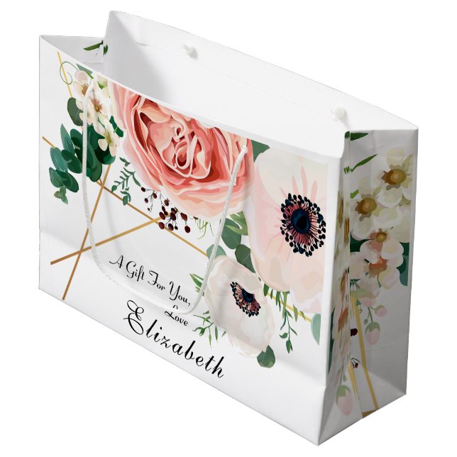 Modern Pink Coral Floral Botanical Large Gift Bag (Front Angled)