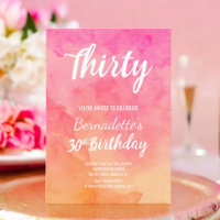 Modern pink coral watercolor ombre 30th Birthday