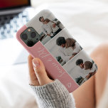 Modern pink couple names 3 photos collage grid Case-Mate iPhone case<br><div class="desc">Modern dusty pink heart couples names 4 photos collage grid,  perfect gift for a couple or best friends.</div>