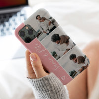 Modern pink couple names 3 photos collage grid