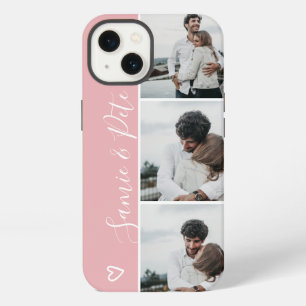 Modern pink couple names 3 photos collage grid iPhone 13 case