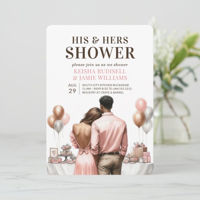 Modern Pink Couples Shower Wedding Shower Invitation (Standing Front)