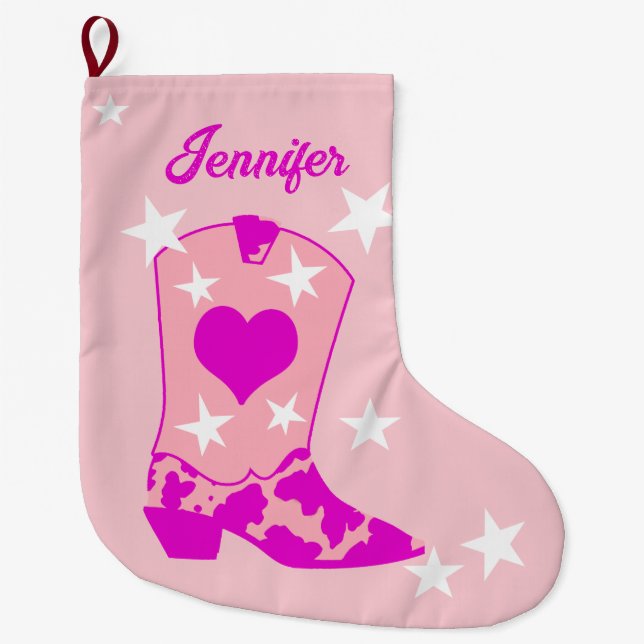 Modern Pink Cowgirl Boot Large Christmas Stocking (Front)