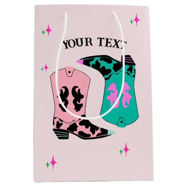 Modern Pink Cowgirl Boots Rodeo Medium Gift Bag (Front)