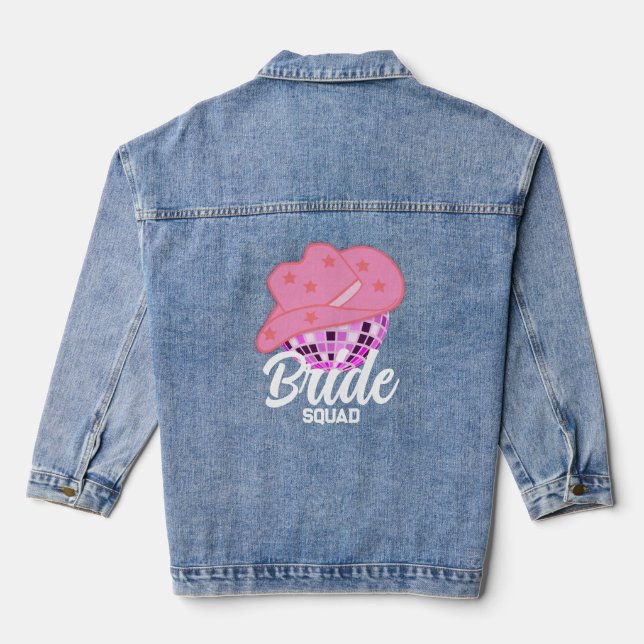 Modern Pink Cowgirl Cowboy Disco Rodeo Bride Squad Denim Jacket (Back)