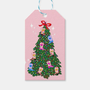 Modern Pink Cowgirl Western Boots Christmas Gift Tags