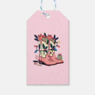 Modern Pink Cowgirl Western Boots Christmas Gift Tags