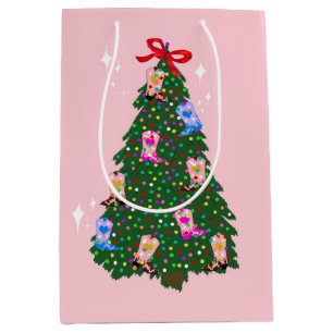 Modern Pink Cowgirl Western Boots Christmas Medium Gift Bag