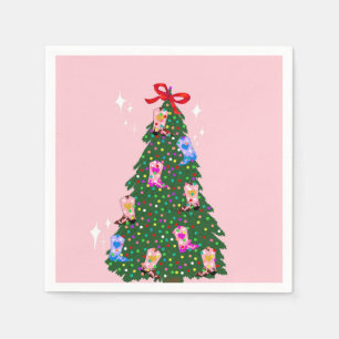 Modern Pink Cowgirl Western Boots Christmas  Napkin