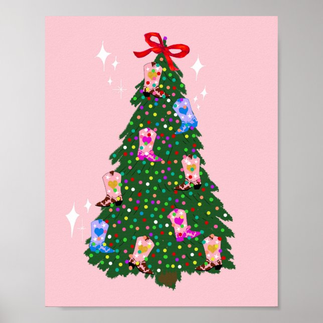 Modern Pink Cowgirl Western Boots Christmas    Poster (Front)