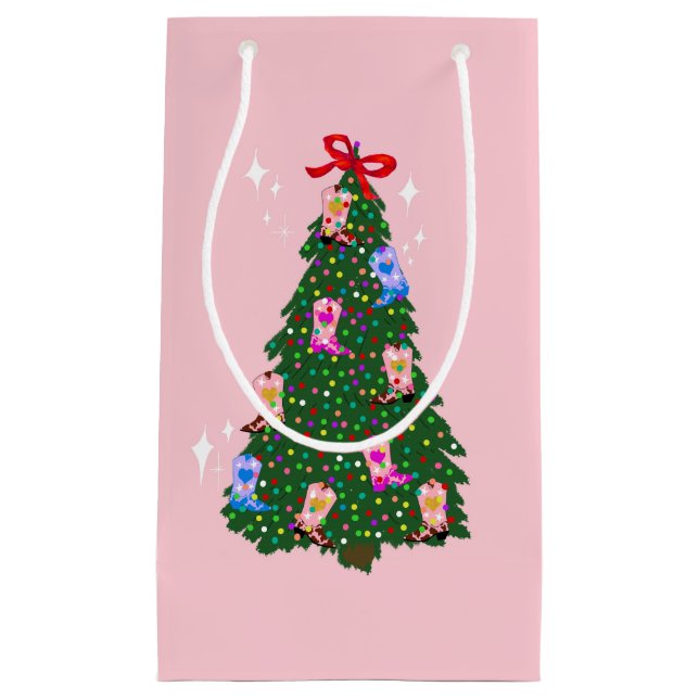 Modern Pink Cowgirl Western Boots Christmas Small Gift Bag (Front)