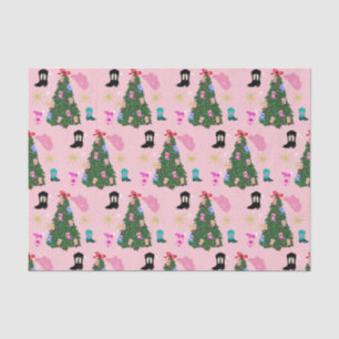 Modern Pink Cowgirl Western Boots Christmas Tree Tissue Paper