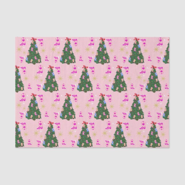 Modern Pink Cowgirl Western Boots Christmas Tree Tissue Paper (Front)