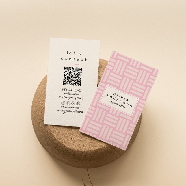 Modern Pink Cream Abstract Trendy Girly QR Code Business Card (Creator Uploaded)