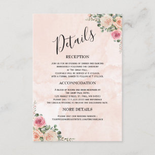 Modern Pink Cream Floral Wedding Enclosure Cards
