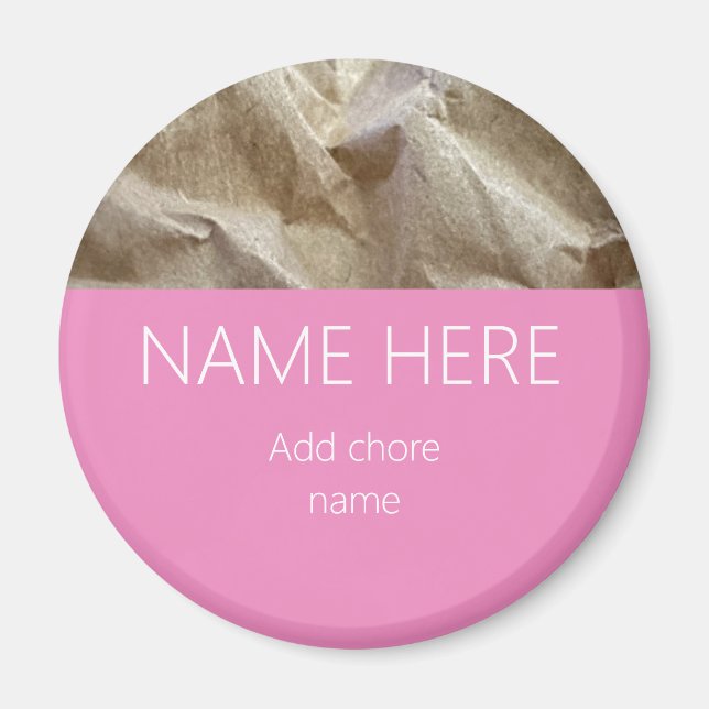 Modern Pink Crinkled Paper Name Chore Magnet (Front)