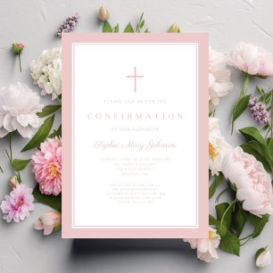 Modern Pink Cross Girl Confirmation Invitation