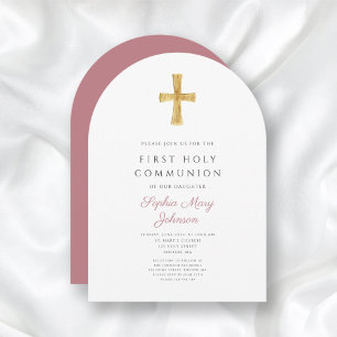 Modern Pink Cross Girl Holy Communion Arch Invitation