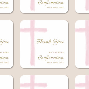 Modern Pink Cross Thank You Confirmation Square Sticker