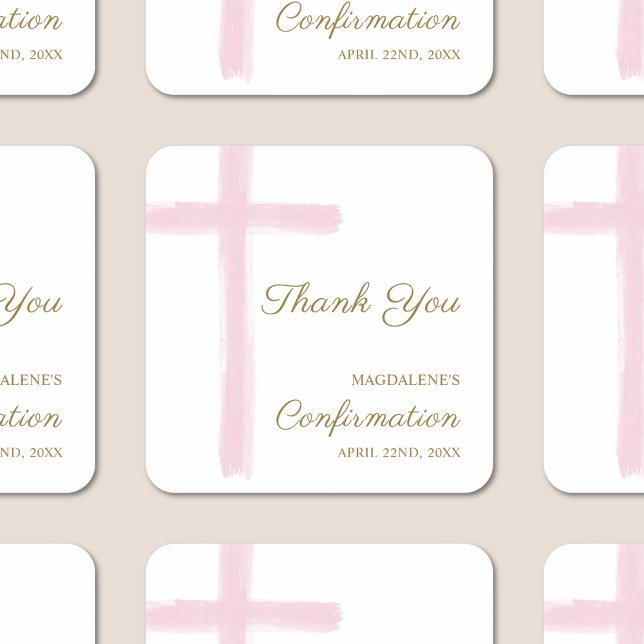Modern Pink Cross Thank You Confirmation Square Sticker (Creator Uploaded)