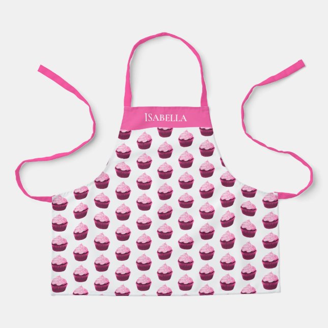 Modern Pink Cupcake Pattern Personalised Apron (Front)