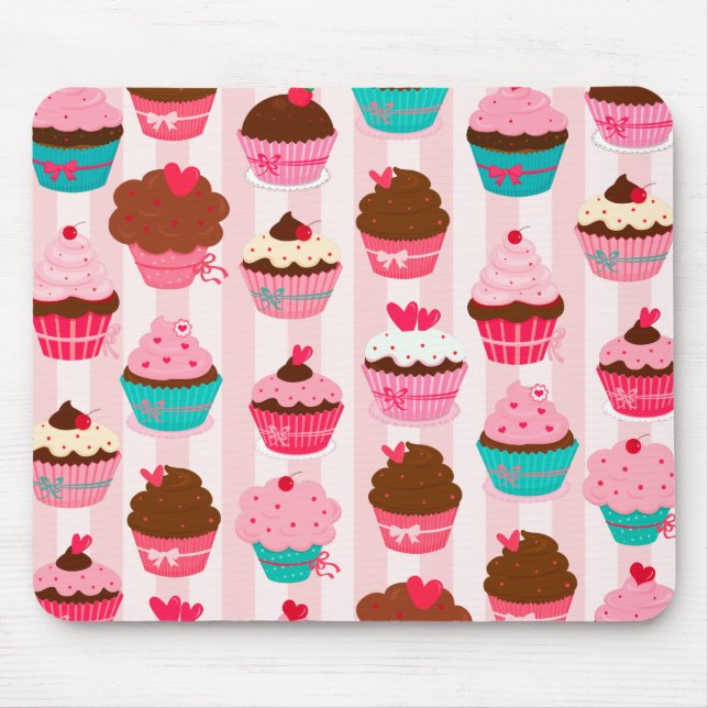 Modern Pink Cupcakes Girly Mouse Mat (Front)