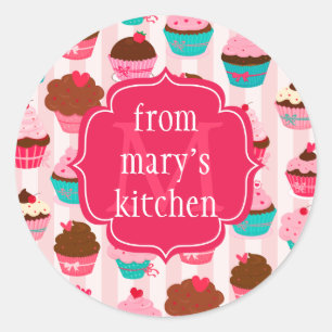 Modern Pink Cupcakes Monogrammed Food Label