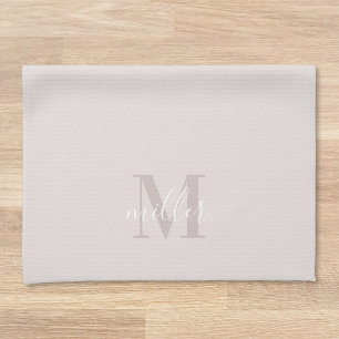 Modern Pink Custom Family Name Monogram Tea Towel