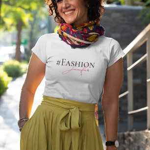 Modern Pink Custom Hashtag & Name   Minimalist T-Shirt