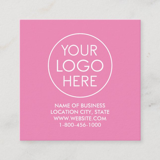 Modern Pink Custom Logo and QR Code Square  Card (Front)
