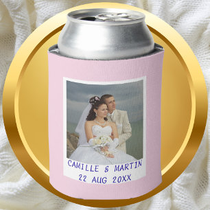 Modern Pink Custom Wedding Photo Personalised Can Cooler