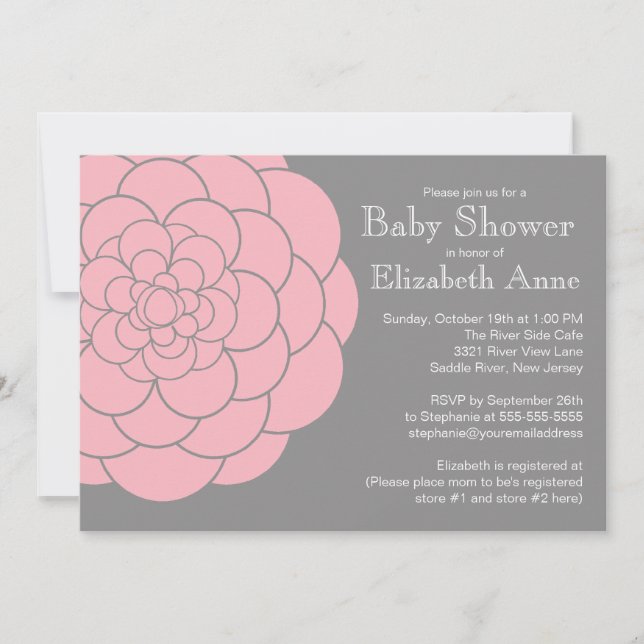 Modern Pink Dahlia Bloom Floral Girl Baby Shower Invitation (Front)
