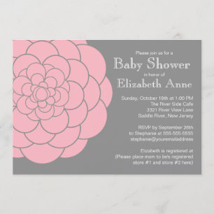 Modern Pink Dahlia Bloom Floral Girl Baby Shower Invitation