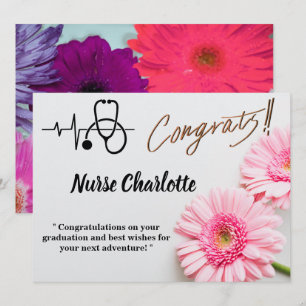 Modern Pink Daisy Floral Nurse Graduation Card