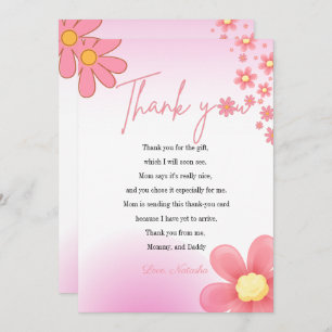 Modern pink daisy themes baby shower thank you