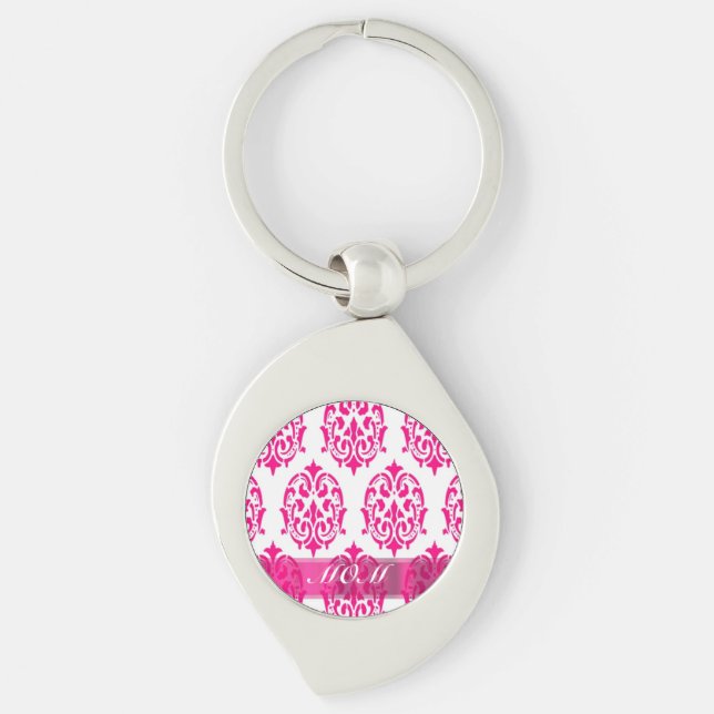 Modern Pink damask mothers Key Ring (Front)