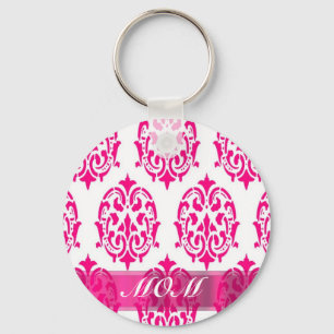 Modern Pink damask mothers Key Ring