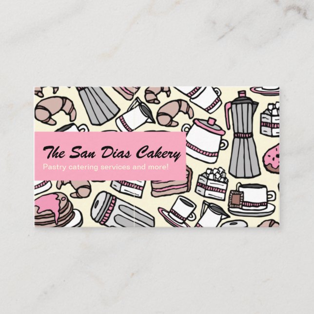 Modern Pink Dessert Pastry Bakery Catering  Business Card (Front)