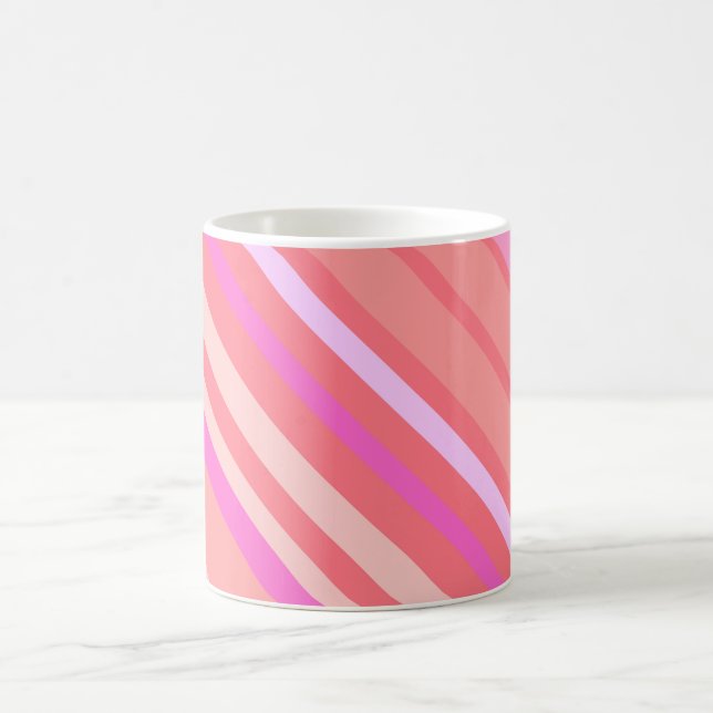 Modern Pink Diagonal Stripes Coffee Mug (Center)