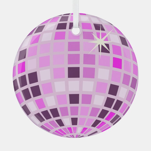 Modern Pink Disco Ball  Glass Tree Decoration (Front)