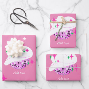 Modern Pink Disco Cowgirl Cowboy  Wrapping Paper Sheet