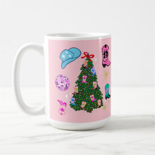 Modern Pink Disco Cowgirl Rodeo Christmas Tree  Coffee Mug