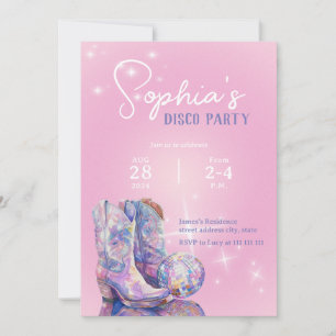 Modern Pink Disco Party Invitation for cowgirl