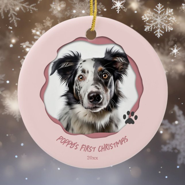 Modern Pink Dog First Christmas Ceramic Tree Decoration (Creator Uploaded)