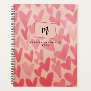 Modern Pink Doodle Hearts Monogrammed   Planner